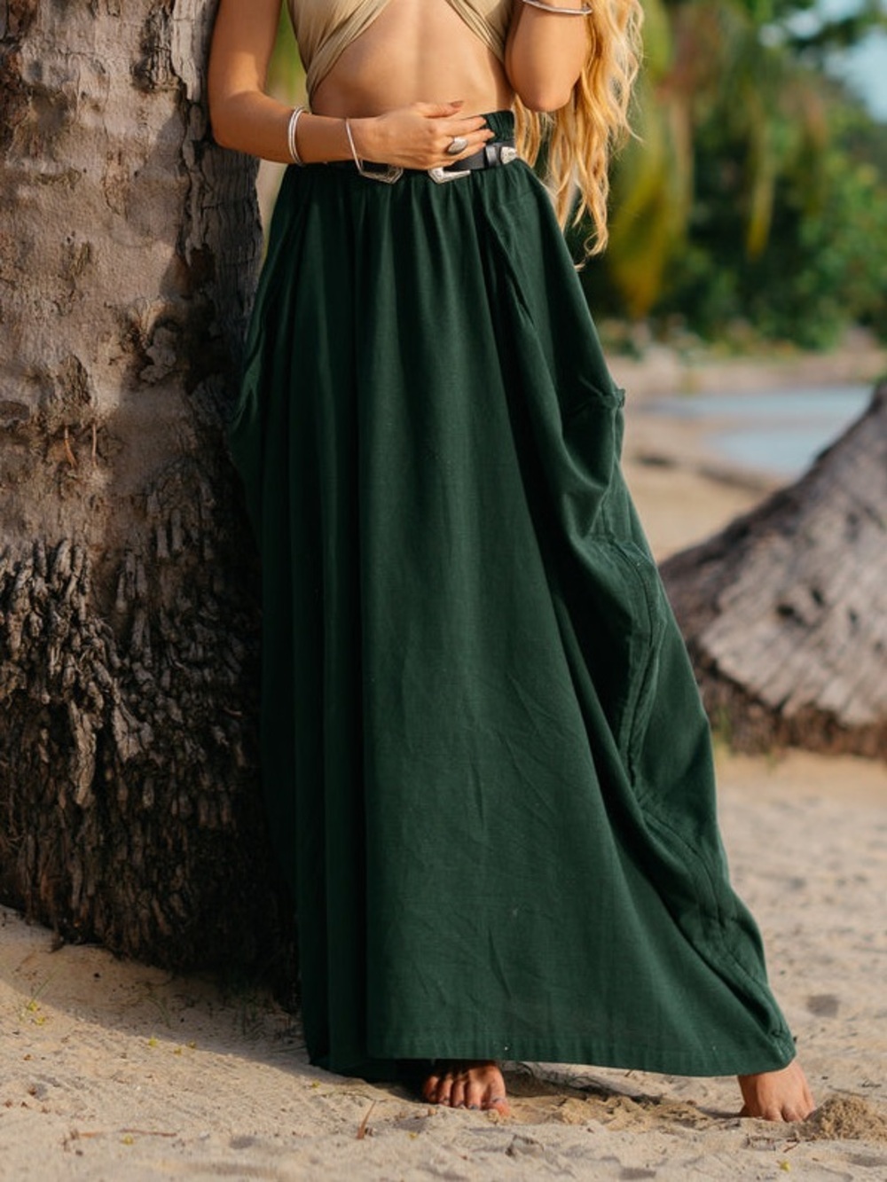 Thaluta Maxi Skirt Alaina Hunter Green NEW one size boho organic cotton - Picture 4 of 15